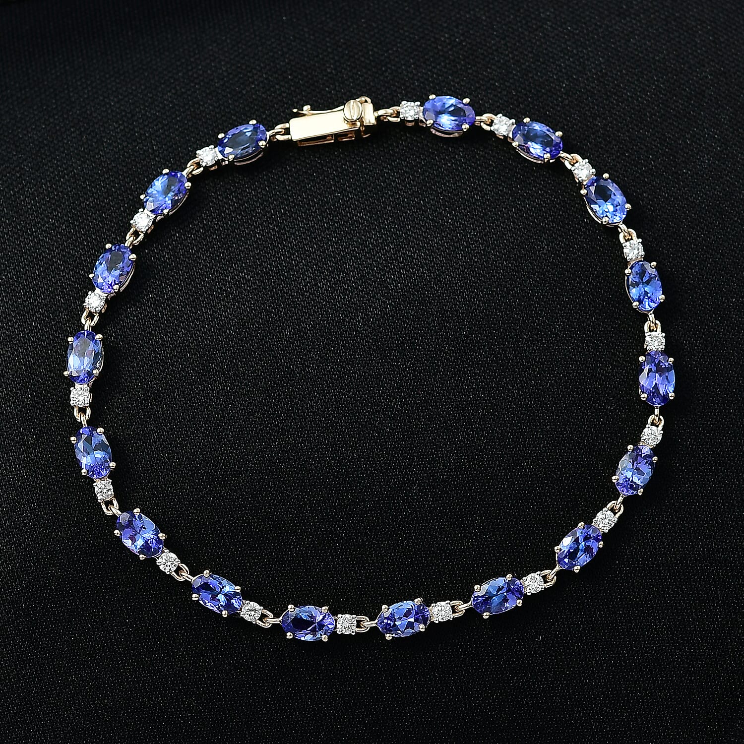 Luxuriant 9K Yellow Gold AAA Tanzanite & Lab Grown Diamond (SI-GH) Cluster Bracelet (Size 7.5) with GB Lock Box 8.13 Ct.